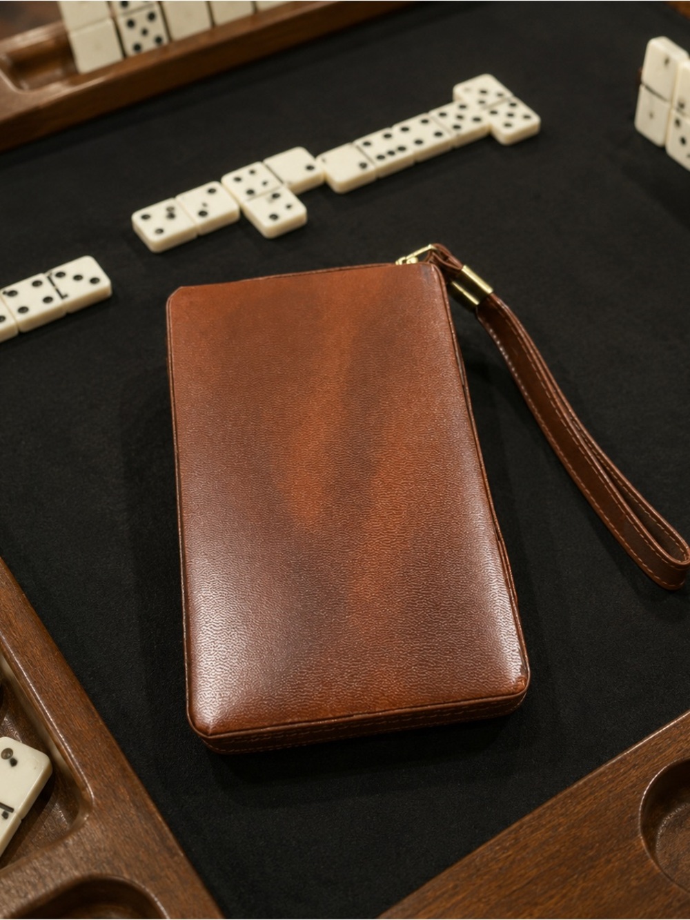 Classic Cream Portable Domino Set in Brown Case - Picture 3 of 7